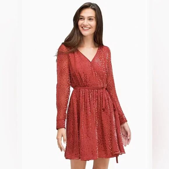Kate Spade Festive Confetti Maroon Devore Long Sleeve Lined Mini Dress Sz 2 - Picture 1 of 8